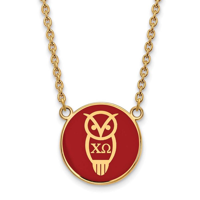 14k Plated Silver Chi Omega Large Enamel Mascot Necklace